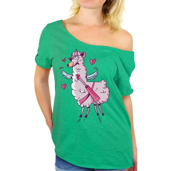 Awkward Styles Valentine's Day T Shirt Pink Lama Off Shoulder Tops for Women Valentines Tee