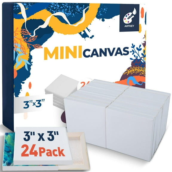 Artkey Mini Canvas, 3x3 inch 24-Pack,100% Cotton Square Small Canvases for Painting for Adult & Kids