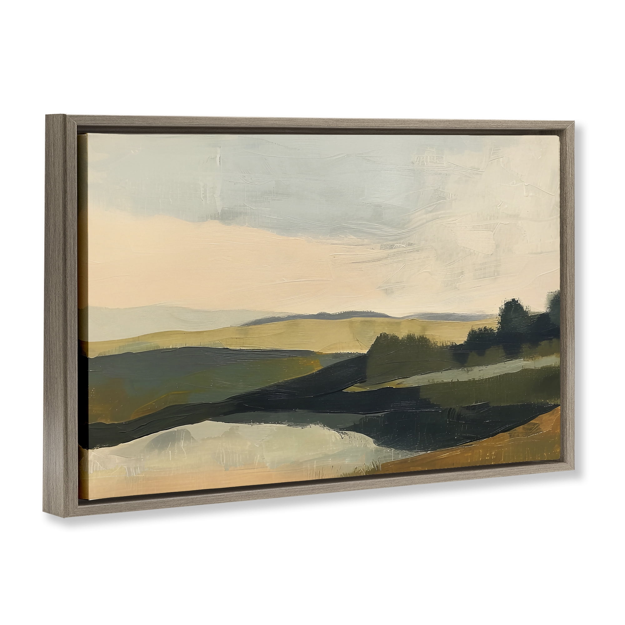 Stupell Industries Green Hills Painting Landscape & Nature Painting Brown Floater Framed Canvas Art Print Wall Art, 25 x 17