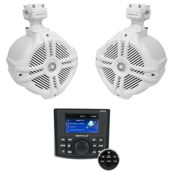 Rockville RGHR45 4 Zone Marine Receiver w/Bluetooth 2) 6.5" White Tower Speakers