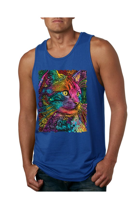 Colorful Cat Portrait | Cat Lover Owner | Dean Russo Art Animal Lover Mens Sleeveless Top, Royal, S