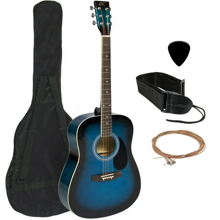Acoustic Guitar Starter Kits - Best Choice Products 41in Full Size All-Wood Acoustic Guitar Starter Kit with Case, Pick, Shoulder Strap, Extra Strings (Blue)