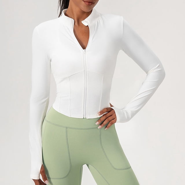 Ailaofu Women's Cropped Lightweight Stretchy Running Track Jackets Full Zip Slim Fit Athletic Tops