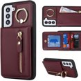 thumbnail image 2 of Samsung Galaxy S21 Case with Card Holder for Women, Samsung Galaxy S21 Phone Case Wallet with Credit Card with Ring Kickstand Zipper Slim Stand Case - Red Wine, 2 of 14