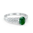 thumbnail image 2 of Solitaire Floral Accent Oval Green Emerald CZ Ring 925 Sterling Silver Size 6, 2 of 3
