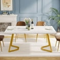 thumbnail image 4 of Gold Dining Dinner Table: 55 Inches Modern White Dining Room Table with Golden Legs, Faux Marble Kitchen Table, 4 of 5