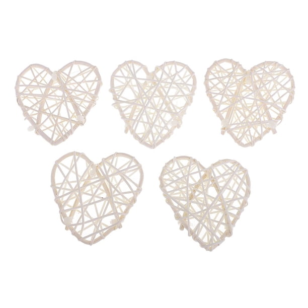 Paquete de 5 bolas de ratán natural con forma de corazón para fotos de bodas. Corazon Beige 5 Piezas