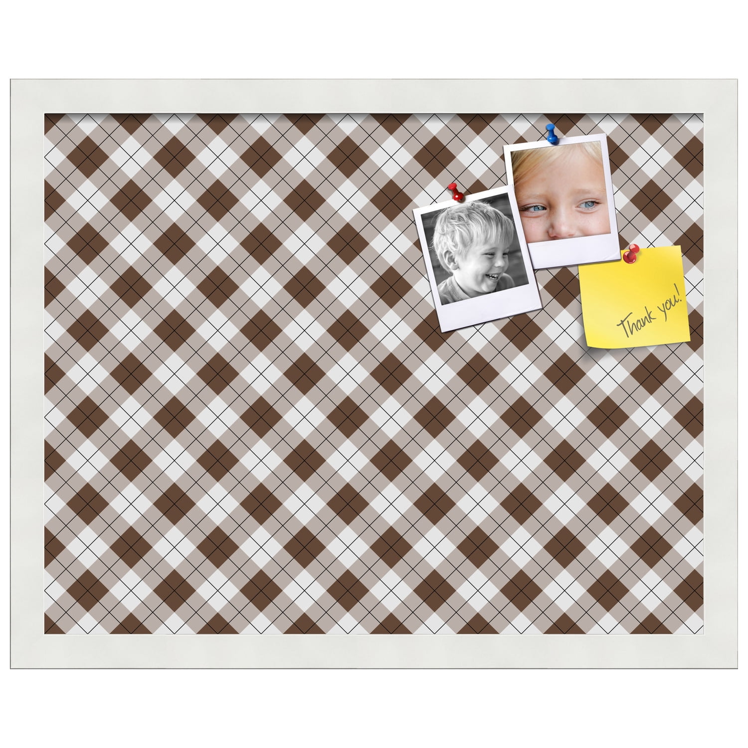 PinPix ArtToFrames 17x13 Custom Cork Bulletin Board Argyle Brown   Poster Board Has a Fabric Style Canvas Finish, Framed in Satin White Frame (PinPix-631)
