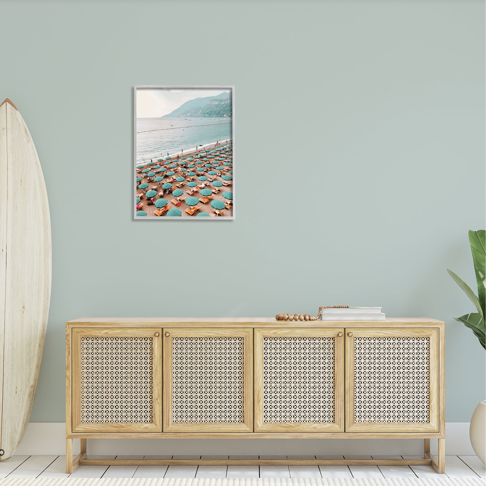 Stupell Beach Umbrellas Coastal Vacation Landscape Photography Gray Framed Art Print Wall Art