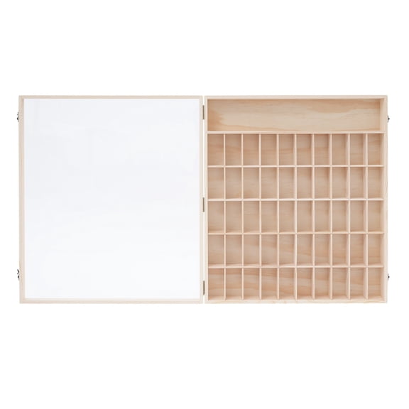 6-Tier Wooden Action Figure Display Case with Acrylic Door – Wall Mount Mini-Figure Display Shelf with 50 Compartments for Collectibles, Dolls & Model Storage