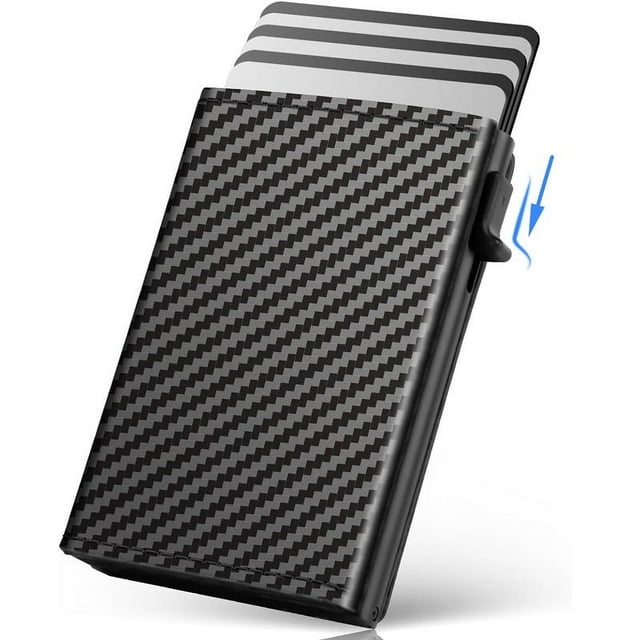 Cartera de aluminio de tres pliegues con cepillo antirrobo RFID para hombre, cartera ultrafina con caja para tarjetas de aluminio y fibra de carbono RFID