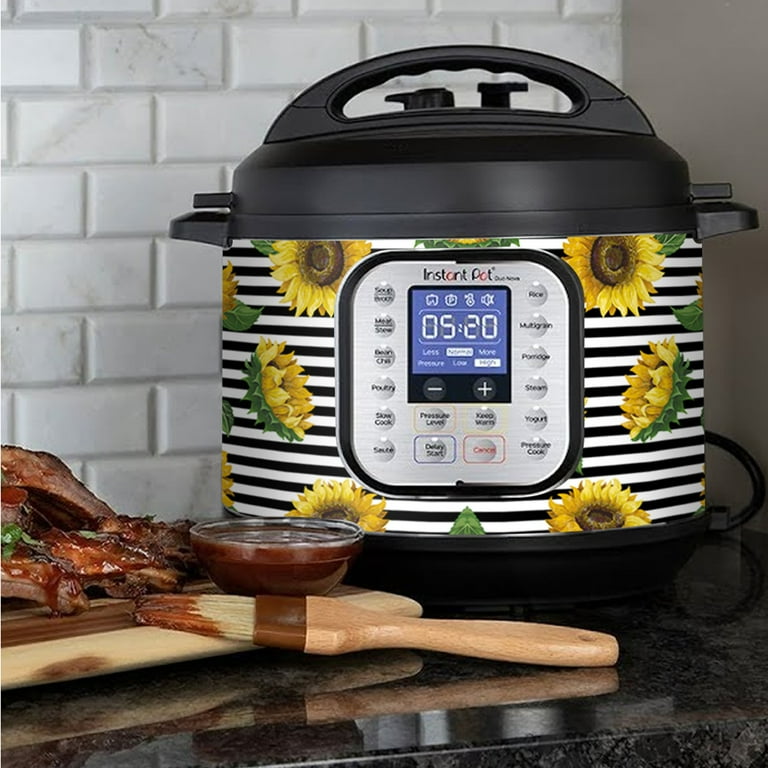 Wrap for Instant Pot Accessories 6 quart Duo Nova Cover Sticker Wraps fit InstaPot Duo Nova 6 Quart ONLY Sunflower with Black Stripes