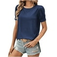 thumbnail image 1 of Plebaso Women's 2025 Tops Puff Short Sleeve Crewneck T Shirts Casual Solid Color Summer Spring Blouses, 1 of 6