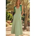 thumbnail image 4 of Women Casual Summer Smocked V Neck Beach Striped Sleeveless Sundress Flowy Long Dress with Pockets Light Green XL, 4 of 6