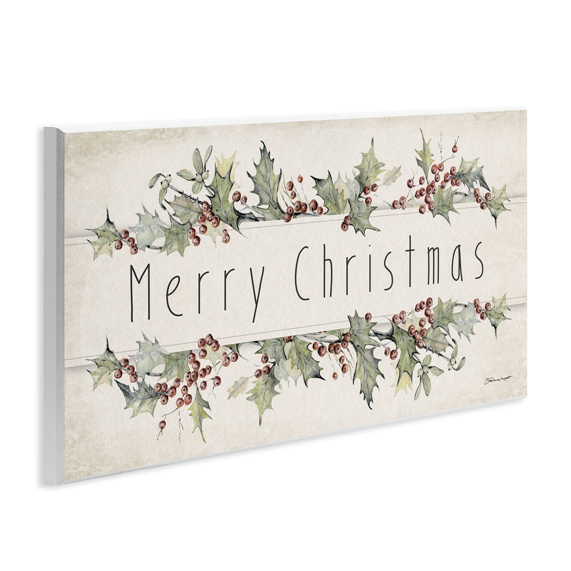 Stupell Industries Merry Christmas Sentiments Winter Holly Florals Inspirational Painting Unframed Art Print Wall Art, 7 x 17