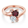 thumbnail image 3 of Gem Stone King 18K Rose Gold Plated Silver Red Rhodolite Garnet White Moissanite and White Lab Grown Diamond Ring for Women (1.55 Cttw, Heart Shape 6MM, Gemstone January Birthstone, Size 7), 3 of 6