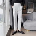 thumbnail image 2 of Men's Casual Pants Men's Slim Fit Small Feet High Waist Business Solid Color Casual Suit Pants White 34, 2 of 8