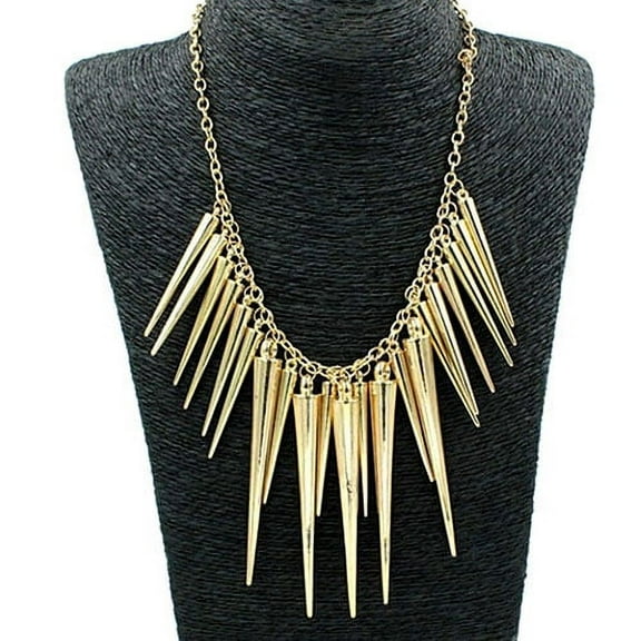 AYYUFE Women's Multilayer Spike Rivet Tassels Chain Bib Statement Necklace Punk
