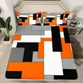 thumbnail image 2 of Manfei Modern Abstract Queen Sheet Sets 4-Piece, Minimalism Plaid Flat Sheet, Black Gray White Orange Queen Fitted Sheet, Microfiber Bedroom Decor, 2 of 7