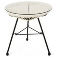 thumbnail image 1 of Noble House Nusa Outdoor Tempered Glass Top Faux Rattan Side Table in White, 1 of 11
