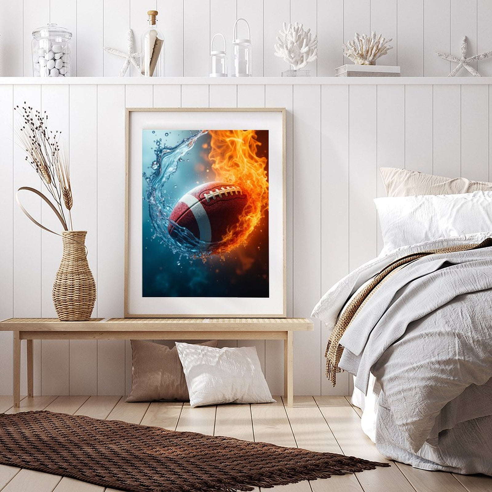 Diamond Art Kits for Adults - 5d Flaming Water Football Fusion Diamond Painting for Adults, Diamond Art for Adults Beginners, Diamond Painting Kits for Adults for Home Wall Decor