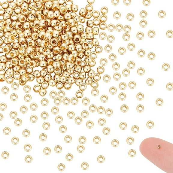 400pcs Real 24K Gold Plated Round Crimp Beads 2mm Stainless Steel Spacer Beads Clamp Ends Rondelle Beads Tiny Crimps Bracelet Necklace Jewelry Making