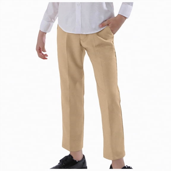 Kogui School Uniform Pants for Boys Boys Dress Pants School Uniform Golf Pants for Boys Adjustable Waist Twill Chino Pant Size 8-9 (Khaki,8-9 Years)