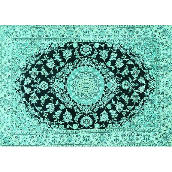Ahgly Company Indoor Rectangle Medallion Turquoise Blue Traditional Area Rugs, 2' x 3'