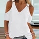 thumbnail image 3 of Gibobby Blusas De Mujer Camisa informal de verano para mujer, blusa con cuello en V y hombros descubiertos, camiseta de manga corta de Color sólido（Blanco， XL), 3 of 4