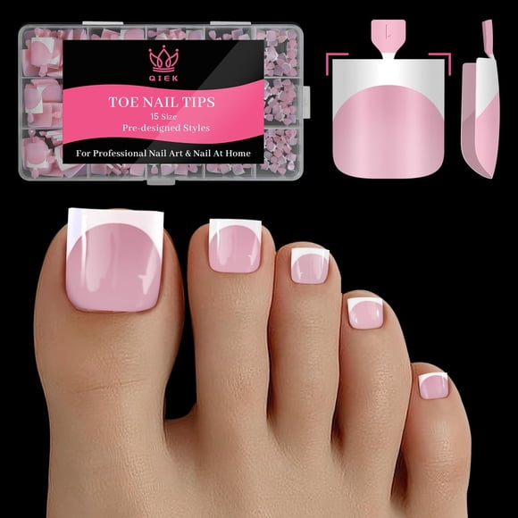 Press On Toenails QIEK French Tips Baby Pink 270 unidades para mujer