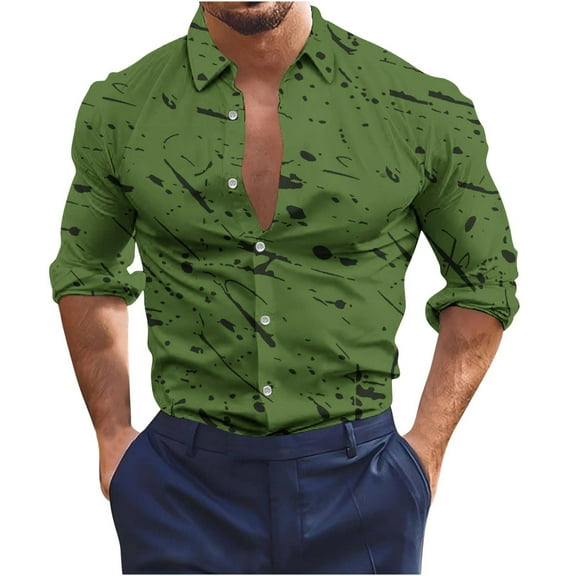 Honeeladyy Men's Shirt Non Positioning Printed Long Sleeved Lapel Shirt Beach Regular Shirt Casual Shirt Blouse