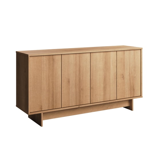 Prepac Natural Oak Finnley Sideboard Cabinet Buffet Cabinet with Storage Accent Cabinet for Living Room, Kitchen, Entryway Cabinet with Adjustable Shelves Push Latch System 16"D x 61.5"W x 30.75"H