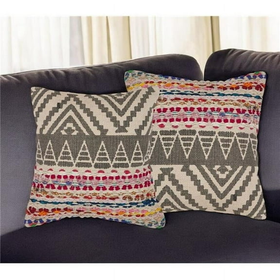 HomeRoots 554581 Bohemian Gray Chevron Cotton Throw Pillow - Set of 2