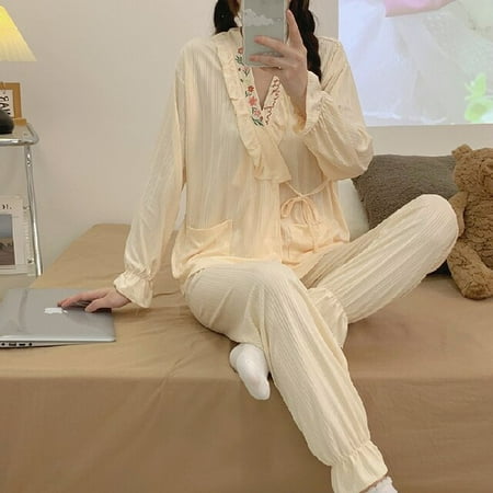 

DanceeMangoo Autumn Winter Women Pyjamas Sets Kimono Bathrobe Style Woman Elegant Home Sleepwear Clothing Soft Thin Cotton Women Pajamas Set
