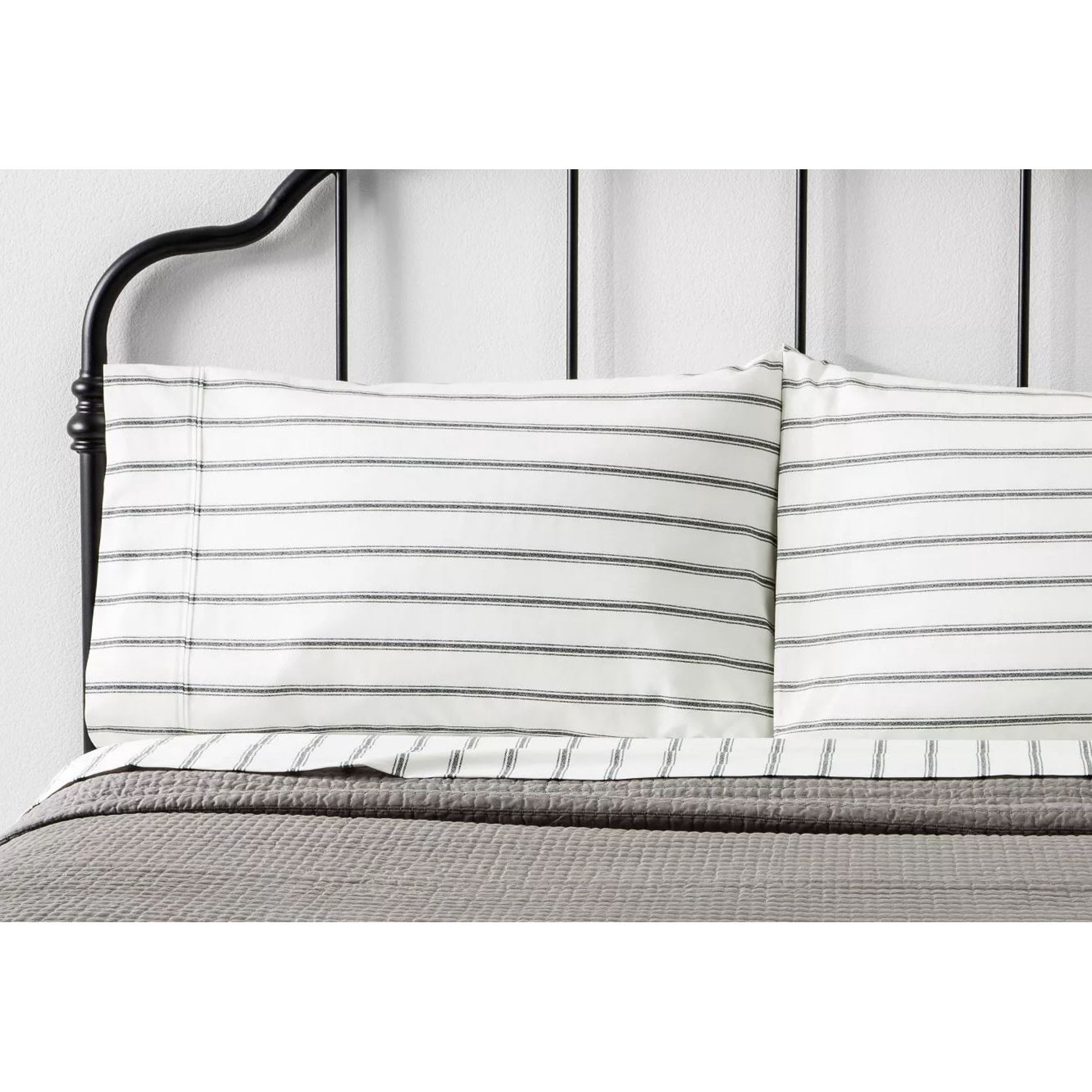 HEARTH HAND Tick Stripe Organic Cotton Percale Full Bed Sheet Set hearth-hand-tick-stripe-organic-cotton-percale-full-bed-sheet-set