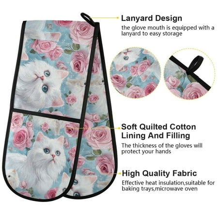 

BZSMCE Oven Mitts Floral Feline Fantasy Creative Pattern Resistant Kitchen Gloves
