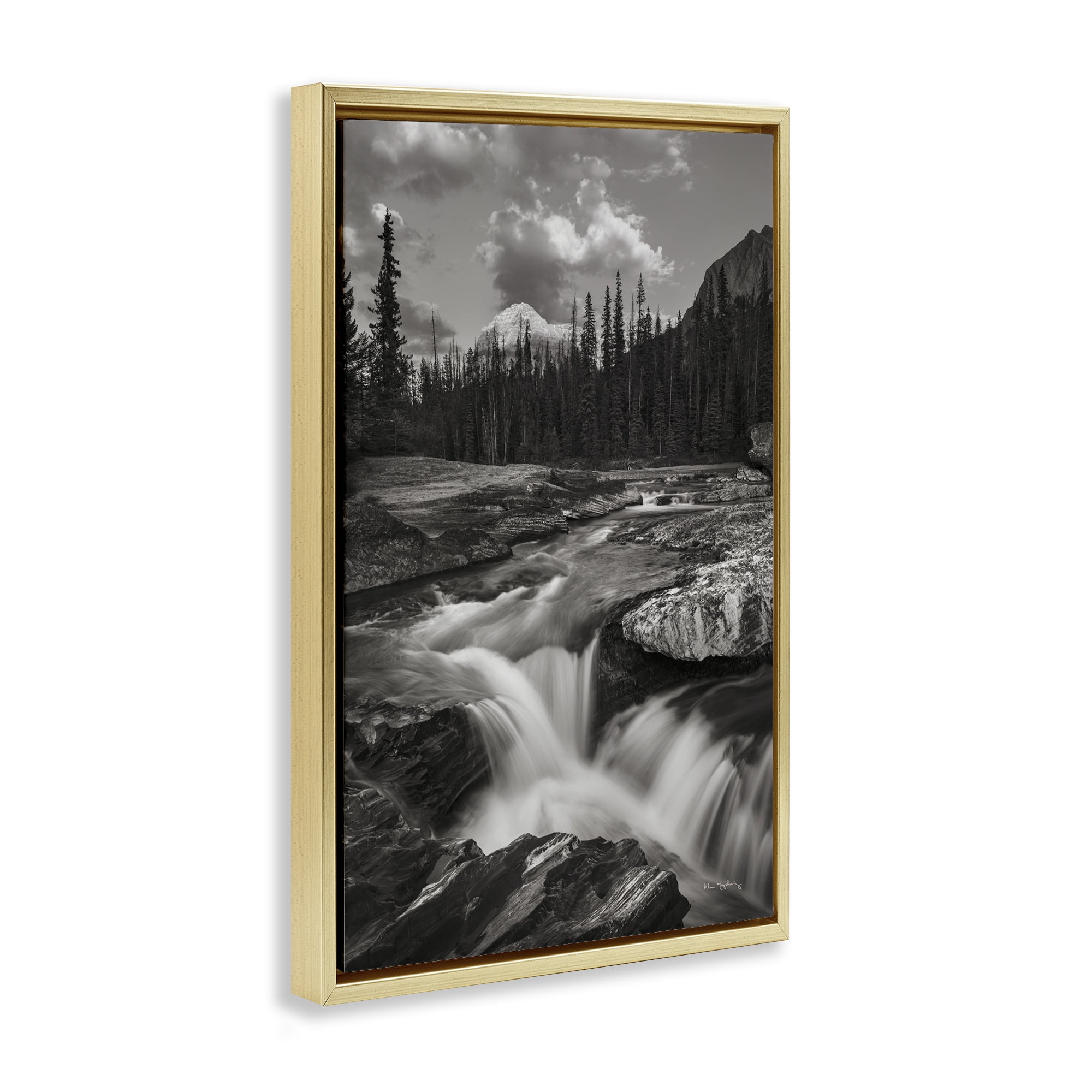 Stupell Industries Rocky Splashing River Landscape Photography Gold Floater Framed Art Print Wall Art, 17 x 25