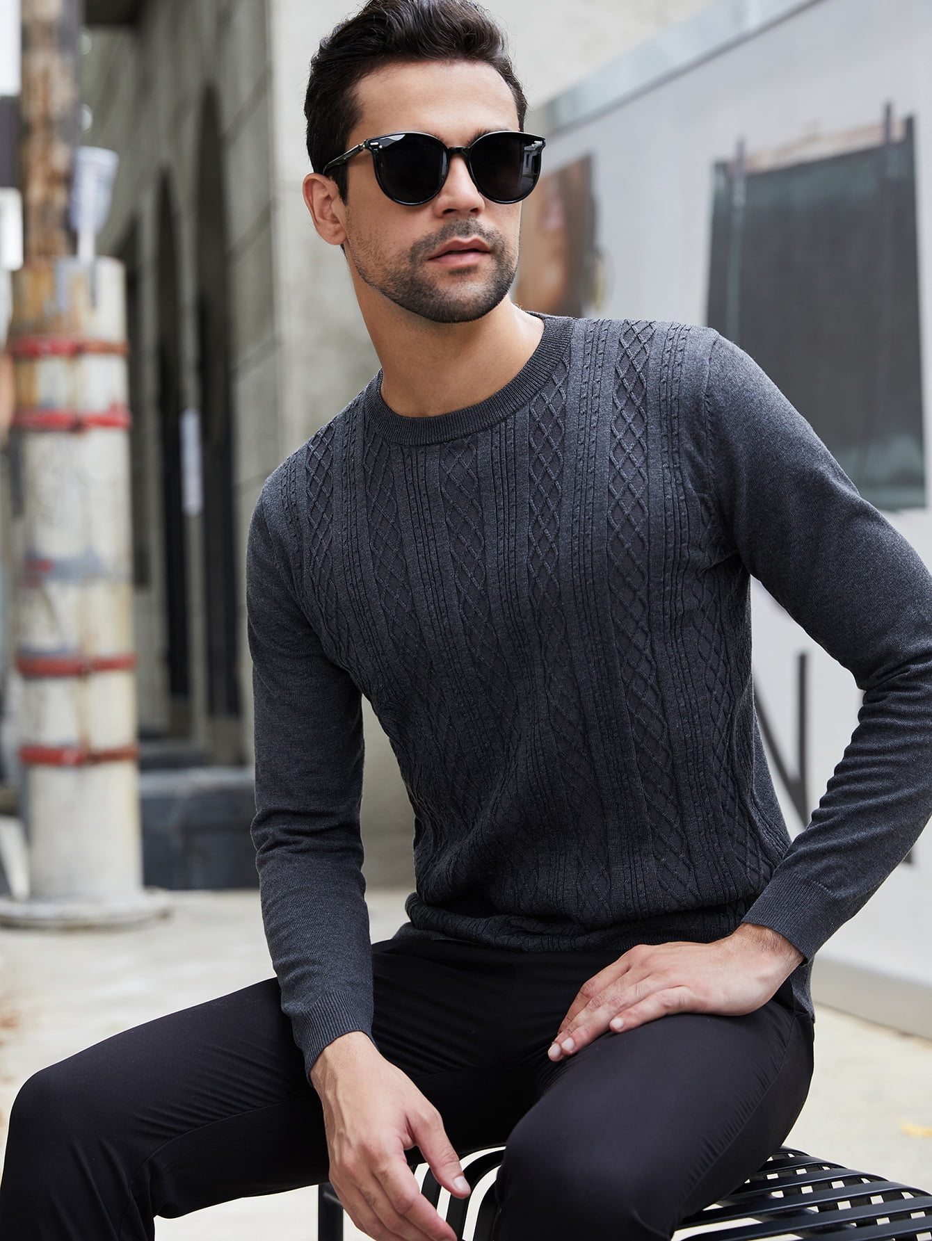 Casual Men Solid Cable Knit Sweater 