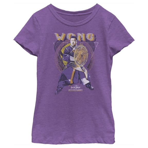 Girl's Marvel Doctor Strange in the Multiverse of Madness Distressed Wong  Graphic Tee Purple Berry Medium