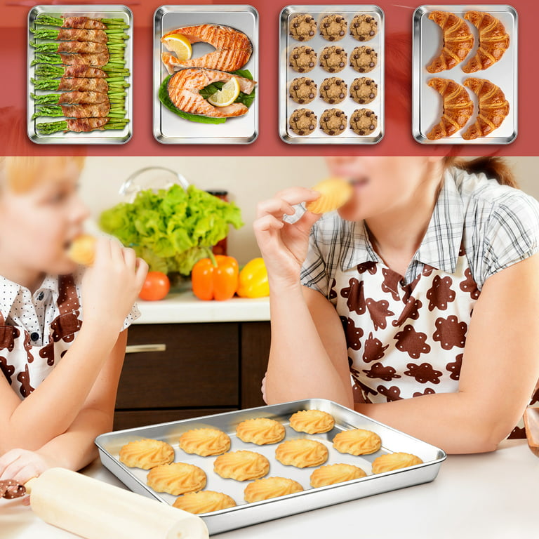 Set of 2 Baking Cookie Sheets for Oven, Healthy 304 Stainless Steel Baking  Pan, Rectangular Baking Tray, Dishwasher Safe Oven Pan 14.2 x 10.6 x0.8  