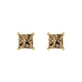 thumbnail image 3 of 2 ct Push-Back Stud Earrings for Women | 5.5mm Princess Cut Simulated Champagne Diamond | 18K Yellow Gold, 3 of 5