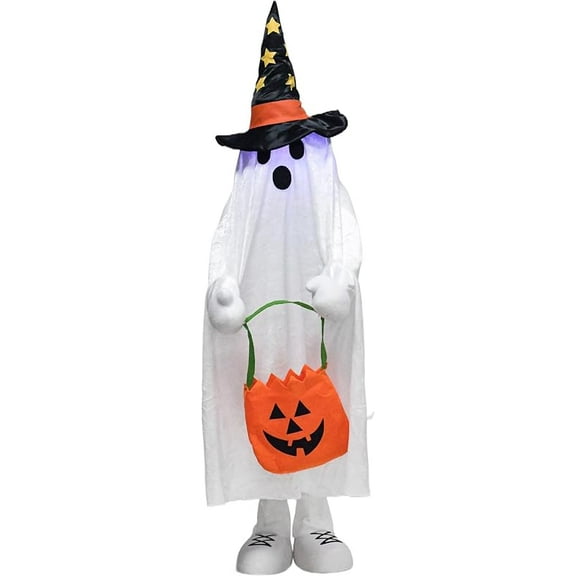 37" Front Porch Light up Halloween Ghost Figure Décor, Kit Standing Trick or Treat Indoor and Outdoor Decorations-Start