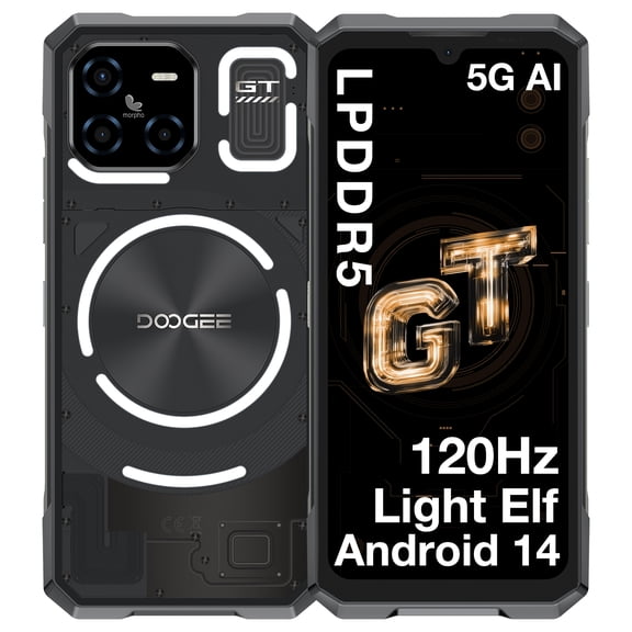 DOOGEE Blade GT AI 5G Rugged Phone Unlocked,LED Light Effect,6nm D7050 CPU,32GB 256GB/2TB,10.5mm Ultra-Thin Android 14 Rugged Smartphone,6.72" FHD 120Hz,48MP,5500mAh 18W,NFC/Face ID/Fingerprint/WiFi6