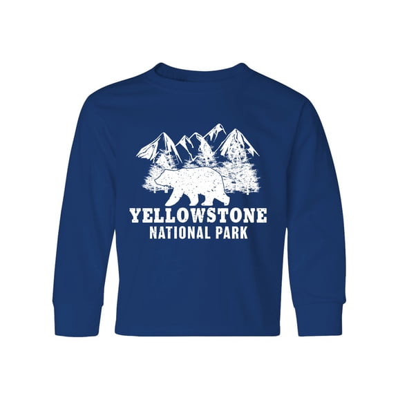 Inktastic Yellowstone National Park with Bear Mountains and Trees Long Sleeve Youth T-Shirt