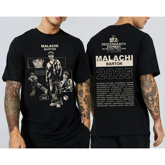 Disney Descendants Zombies Worlds Collide Tour Malachi Barton 2 Sided T-Shirt, Disney Summer Tour 2025 Shirt, Disney Zombies 4 Summer Music Festival