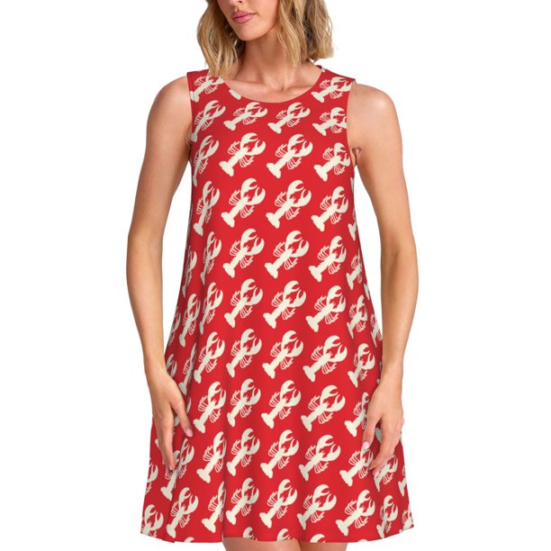Disketp Retro Lobsters para Vestido sin Mangas para Mujeres, Vestidos de Verano para Mujeres, Casual y Holgado para la Playa
