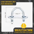 thumbnail image 2 of shiyou-M6x27x47mm U Bolts Round Kit - 4Set - Carbon Steel U-Bolt Kit with Nuts, Washers, Frame Plate - Good for DN20 Pipe, Trailer, Automotive, Leaf Spring Fastener, 2 of 4