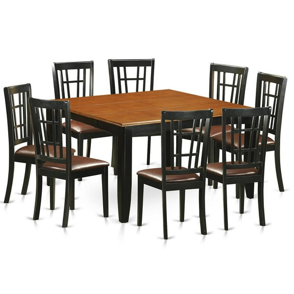 East West Furniture Parfait Wood Table and Dining Chairs, Black (Set of 9)