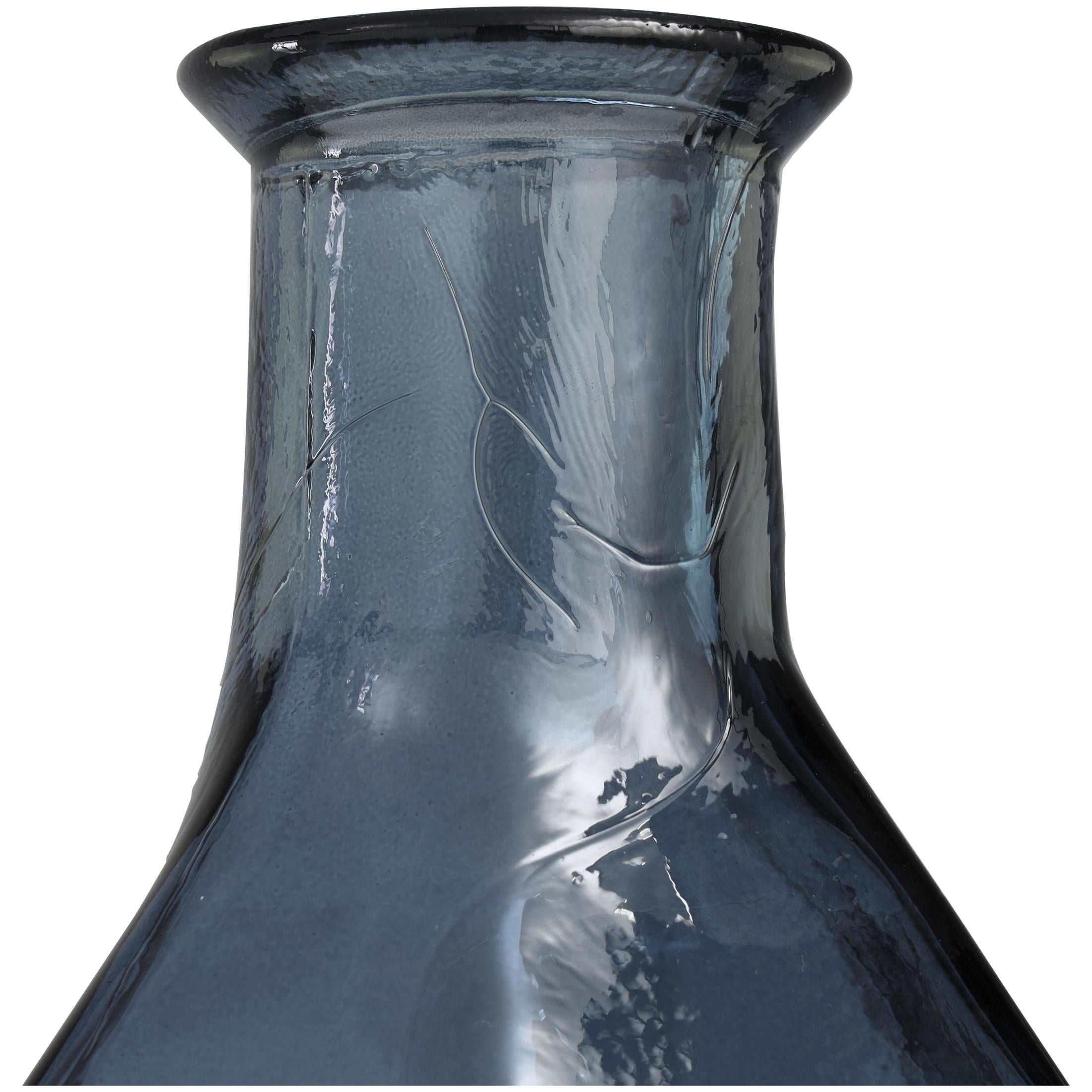 DecMode 24" Abstract Handmade Spanish Bottle Neck Faceted Blue Recycled Glass Vase