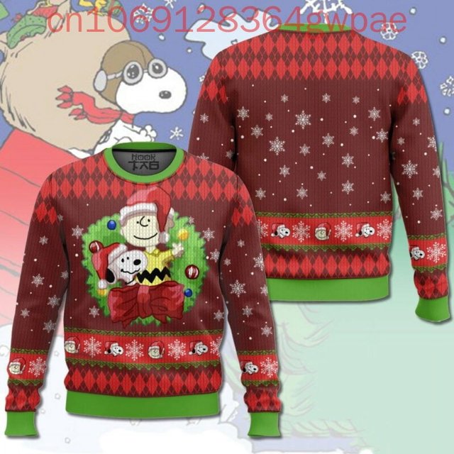 Suéteres feos navideños de Charlie Brown y Snoopy Suéteres feos navideños con estampado 3D de Disney Suéteres casuales de moda para hombres y mujeres
